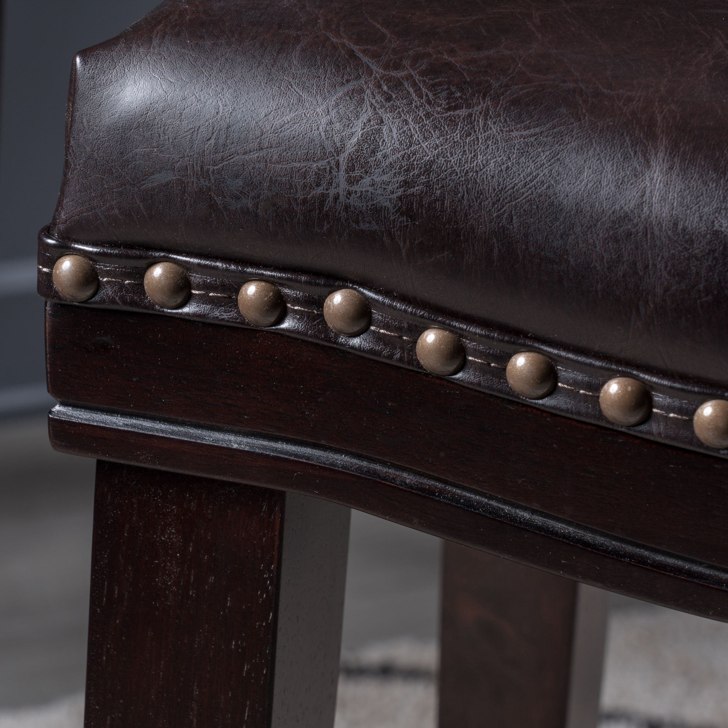 Noble House Darren Upholstered Saddle Barstool with Nailhead Trim, Set of 2, Brown and Cappuccino Brown