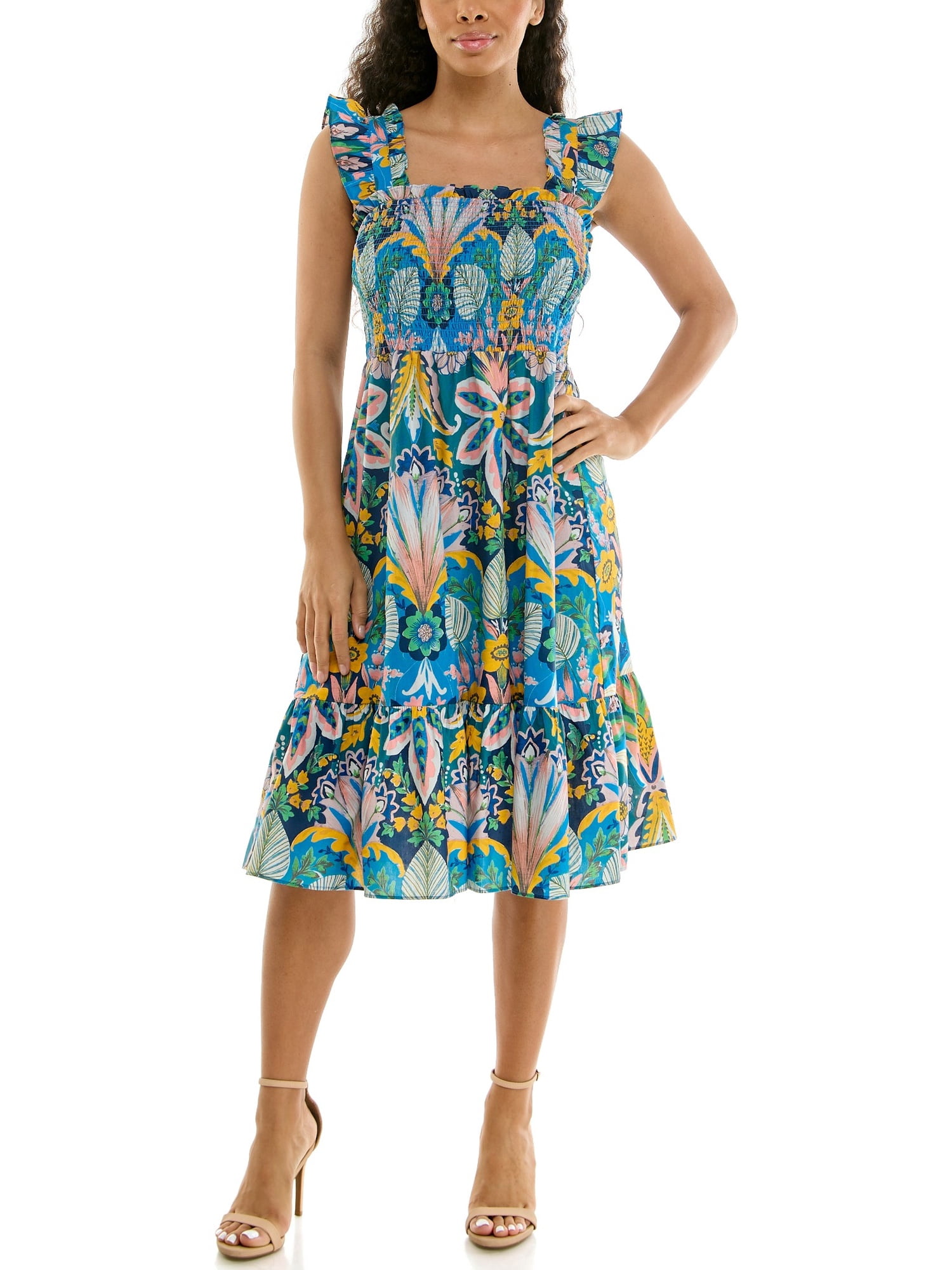 Nanette Lepore Women's Smocked Flutter Sleeve Midi Dress, Sizes XS-XXXL