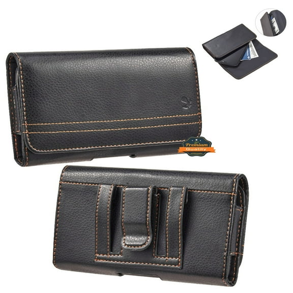 For Samsung Galaxy S10 Plus Universal Horizontal PU Leather Phone Holster Case with Belt Holder Clip / Loops Pouch Sleeve Carrying Cover - Black