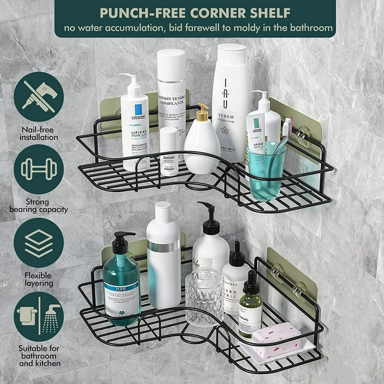 Corner Shower Caddy Shelf with Adhesive Hooks,No Drilling RustProof  Stainless Steel Shower Basket Shelves, Hanging Storage Organizer Strong and  Sturdy for Bathroom Kitchen,1Pack 
