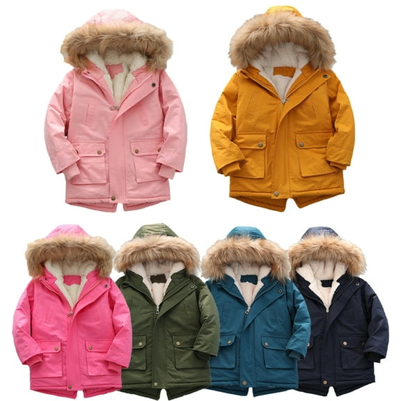 Godderr Kids Toddler Boys Girls Thicken Hooded Coats Jackets,Baby Fleece Winter Warm Snow Clothes Outwear Puffer Padded Jacket 2-7T Windproof Jacket for Toddler