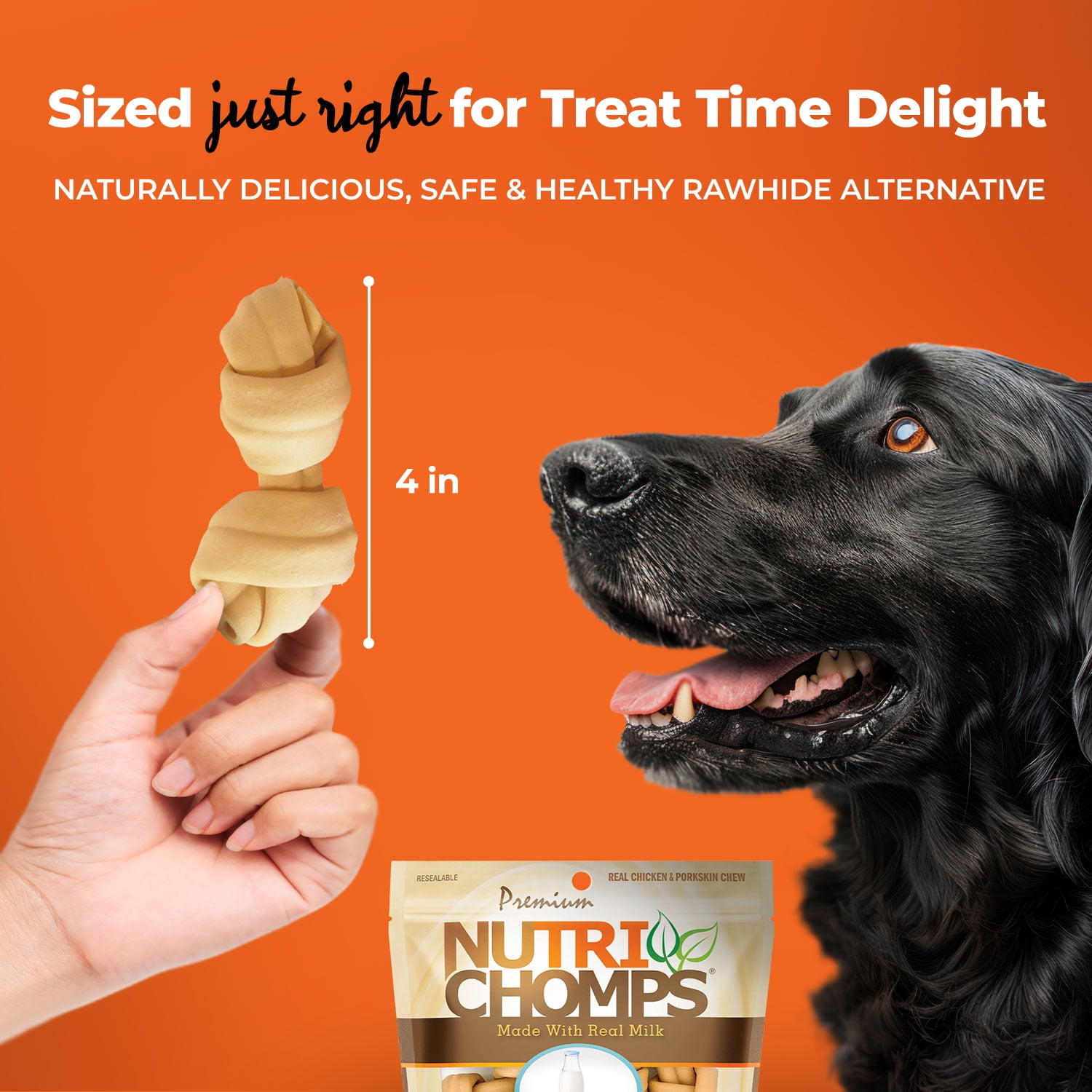Nutri Chomps Milk Flavor Premium Rawhide-Free Knotted Dog Chews 4 inch 9 Count