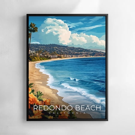 Redondo Beach California Print Travel Wall Art Coastal Pier Sunset Ocean Illustration Poster
