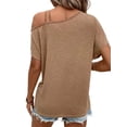 thumbnail image 4 of HUBERY Women Strappy Cold Shoulder Contrast Color Twist Hem Asymmetric Top, 4 of 5