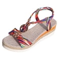 thumbnail image 5 of Womens Wedge Sandals Boho Beaded Espadrilles Elastic Ankle Strap Dressy Summer Beach Vacation Casual Footwear Hot Pink Size 7, 5 of 5