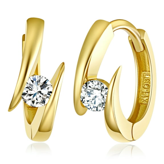 Wellingsale Ladies 14k Yellow Gold Polished 4mm Fancy Huggies Hoop Earrings (12mm Diameter)