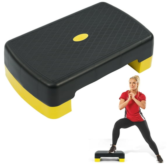 FlexWave Adjustable Workout Aerobic Stepper Step Platform Trainer, 18-Inch, Black/ Yellow