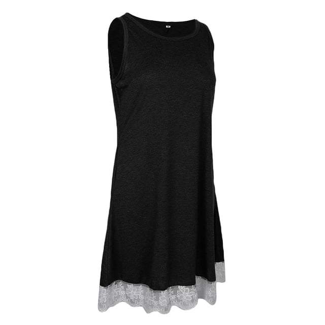 Mujeres Casual Encaje Hem Sleeveless Party Cocktail Dres L Negro Sunnimix Mini vestido sin mangas