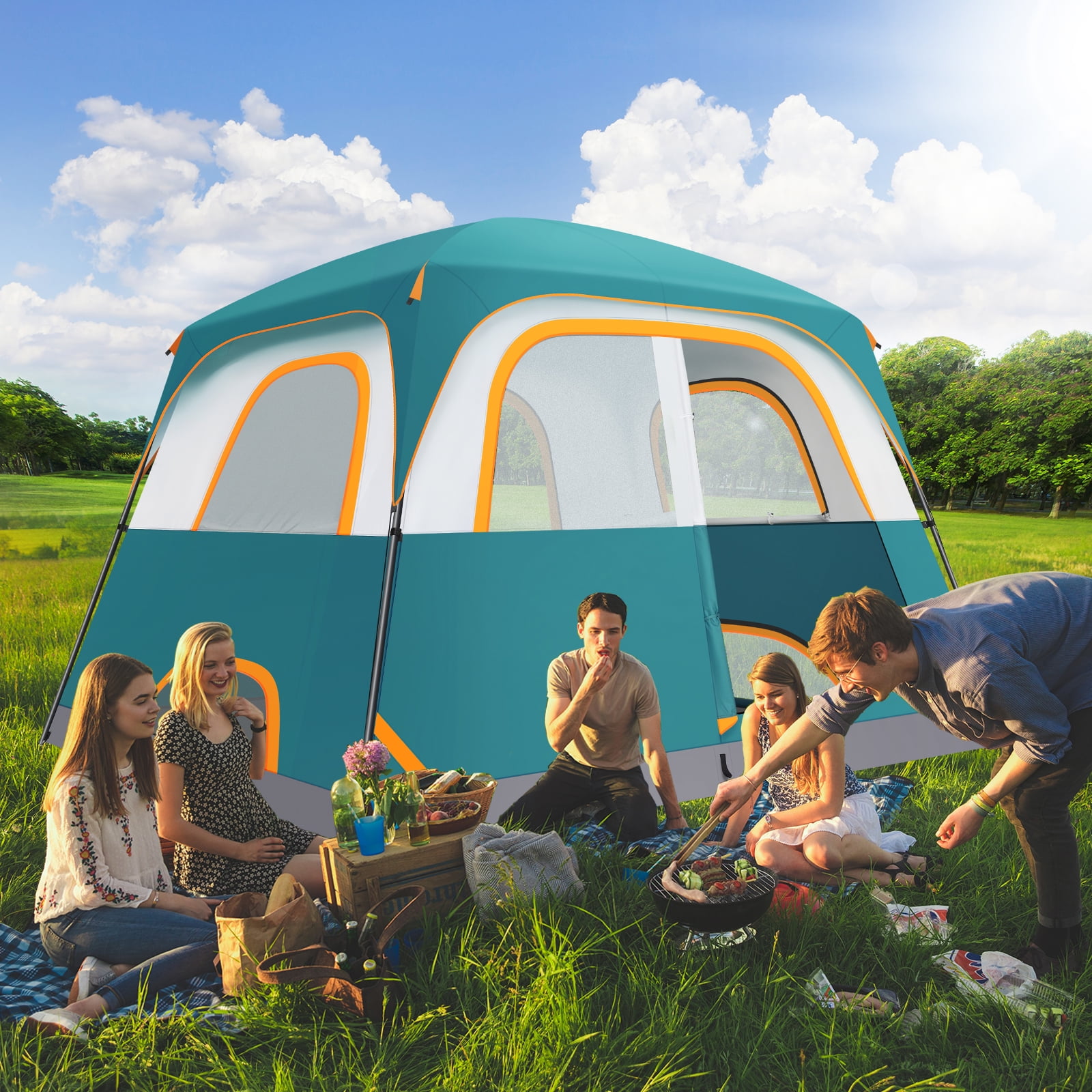 HOTEEL 6 Person Tent for Camping, Easy Setup Camping Tent with Rainfly & Screen Windows for Camping/Traveling/Family Gathering/Hiking/Beach, Dark Green
