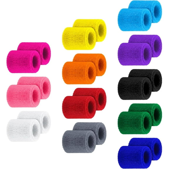 12 Pairs Kids Wristbands Sweatbands Colorful Sports Wrist Sweat Bands Athletic Basketball Football Party Favors for Kids Outdoor Activity