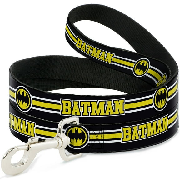 DC Comics Pet Leash, Dog Leash, Batman Bat Signal Triple Stripe Black White Yellow, 4 Feet Long 1.0 Inch Wide