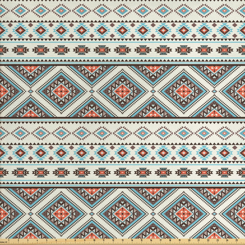 Aztec Fabric by The Yard, Print of Retro Style Native Ornaments