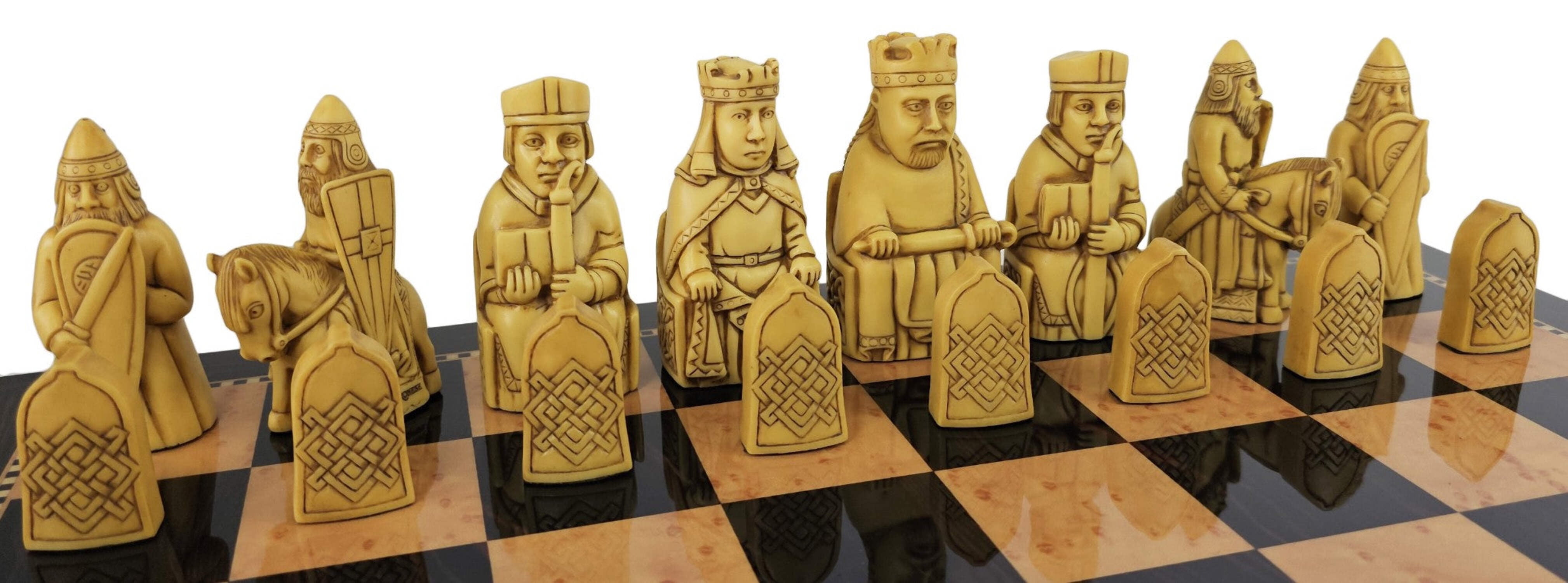Large Isle of Lewis Chess Set 3 1/4" King with 18" Dark Walnut Color Board
