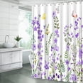 thumbnail image 4 of Zrodlmo White Floral Shower Curtain with Hooks, Water-Repellent Washable Fabric Bathroom Curtain, 72"x 72", Violet Flower, 4 of 7