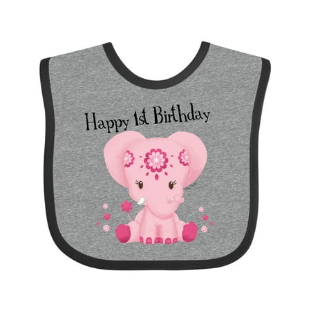 

Inktastic Aditi 1st Birthday Elephant Pink Cute Boys or Girls Baby Bib