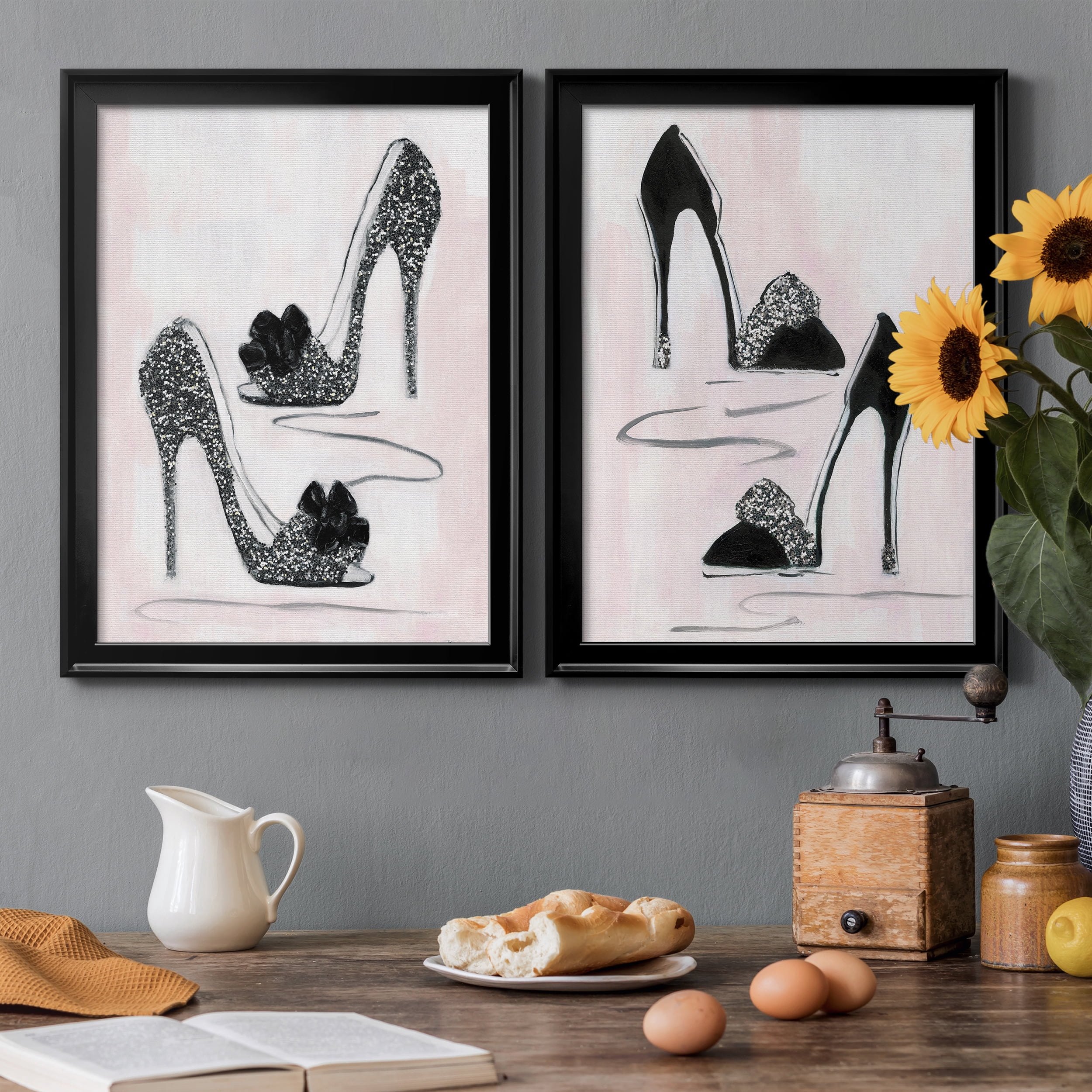 2 Piece Set Shoes That Dazzle I Premium Framed Canvas - Ready to Hang - 18.5 x 24.5 Each - Black Frame