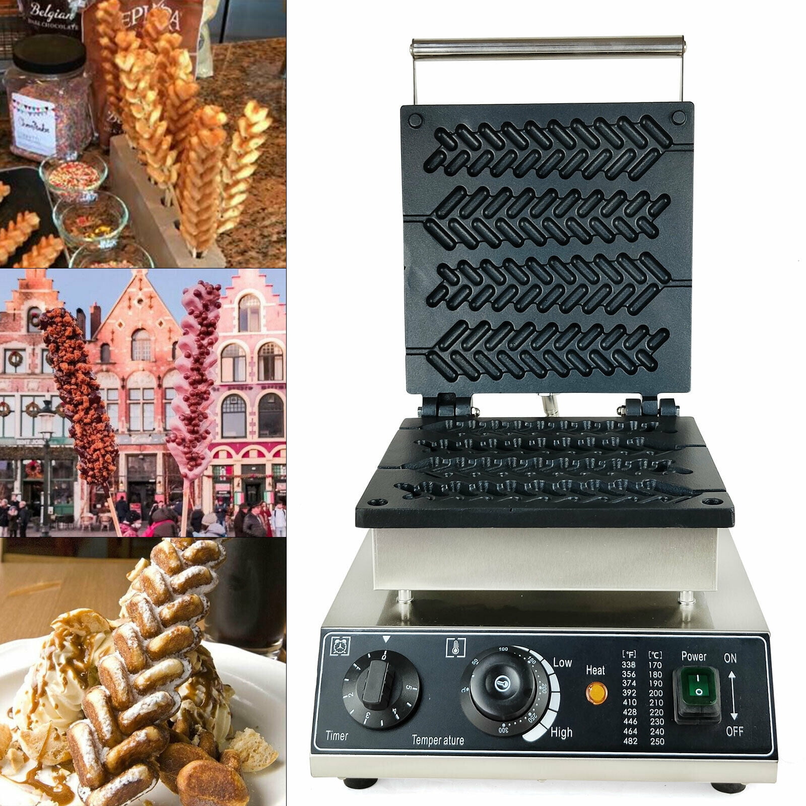 DENEST 4 Grooves Electric Commercial Waffle Maker Machine Wheat Stalk Shaped Non Stick 1700W