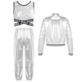 thumbnail image 2 of renvena Kids Girls Hip Hop Street Dance Performance Costume Sequins Crop Top Long Sleeve Bomber Silver 12, 2 of 5