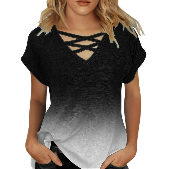 yunLCZ Women Shirts Womens Summer Tops Short Sleeve Shirts V Neck Tshirts Loose Casual Tunic Blouses Tees