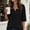 Black, variant on Women's 3/4 Sleeve Tunic Top Split Neck Loose Fit Side Button Detail Curved Hem Casual Everyday Wear