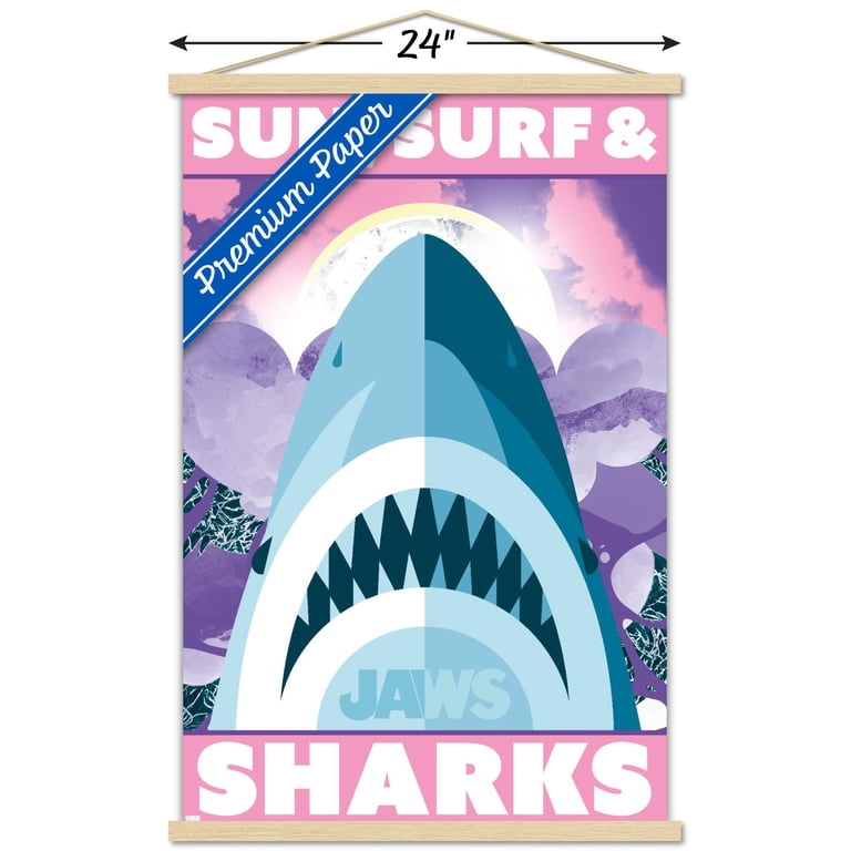 Jaws - Sun, Surf & Sharks Wall Poster with Magnetic Frame, 22.375