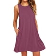 thumbnail image 1 of B91xZ Robe Grande Taille pour Femmes Décontractée Col en V Volants Sans Manches Ceinture Ourlet Plissé Robe Midi Soleil, Violet m, 1 of 4
