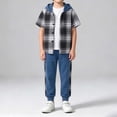 thumbnail image 2 of Agkizg Toddler Boys Clothing Set Hooded 2 Piece Set Short Sleeve Plaid Shirt Pants Set, 2 of 7