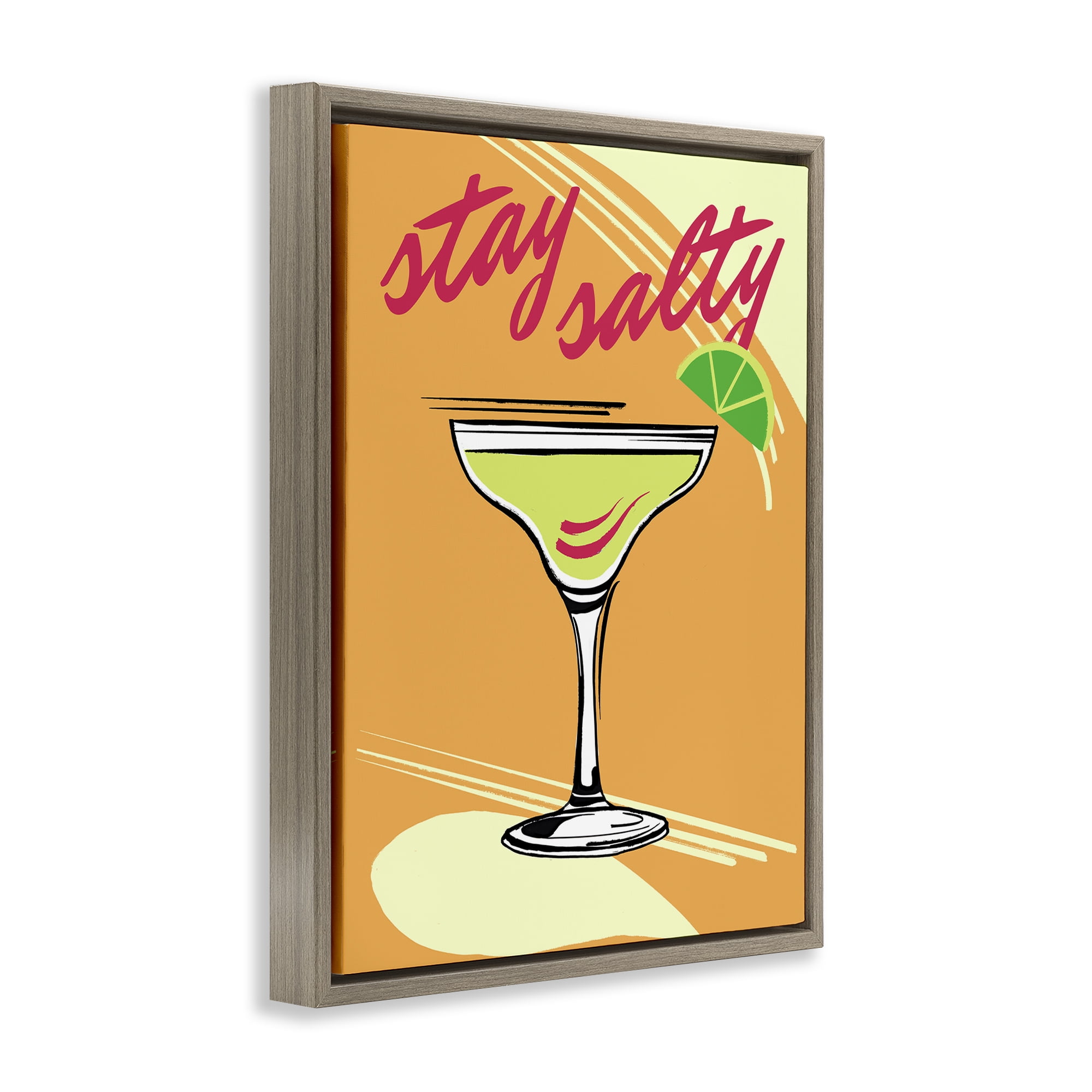 Stupell Industries Stay Salty Margarita Food & Beverage Painting Brown Floater Framed Canvas Art Print Wall Art, 25 x 31