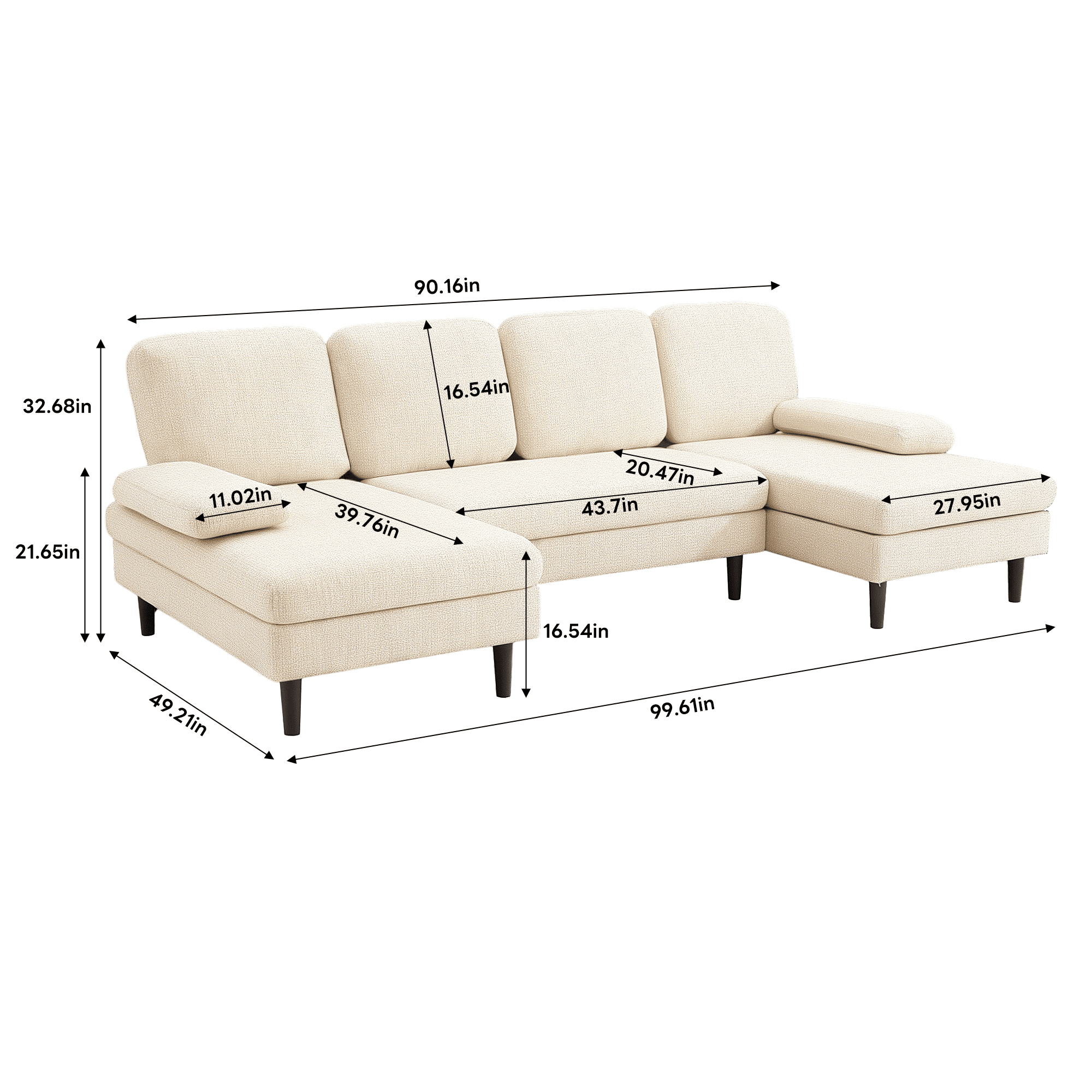 U-Shaped Sectional Sofa with Double Chaise