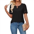thumbnail image 2 of Camisa Elegante de Corta con Encaje y Mangas Huecas para Mujer, Color Liso, Negra, Talla XL, 2 of 6