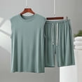 thumbnail image 2 of USNSM Men's Fashion Sleeveless Round Neck Tank Top Spring and Summer Soft Breathable Comfort Sports Drawstring Shorts Modal Suit Green L, 2 of 5
