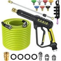 POHIR Pressure Washer Gun and Hose 3600 PSI, Pressure Washer Hose 50ft and Gun, 3/8" Quick Connect Swivel, M22 15mm/14mm Fittings, 30" Extension Wand & 7 Nozzle Tips - for Home & Outdoor Cleaning