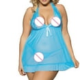 thumbnail image 6 of JSGEK Women's See Through Lingerie Sexy Erotic Lingerie Mesh Lace Camisole Nightwear Pyjamas Babydoll Teddies, Plus Size Blue L, 6 of 6