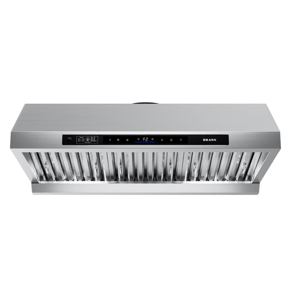 BRANO 36" Under Cabinet Range Hood, 1200 CFM, Brushless DC Motor, 6-Speed, Voice & Motion Control, Stainless Steel, LED, Baffle Filters