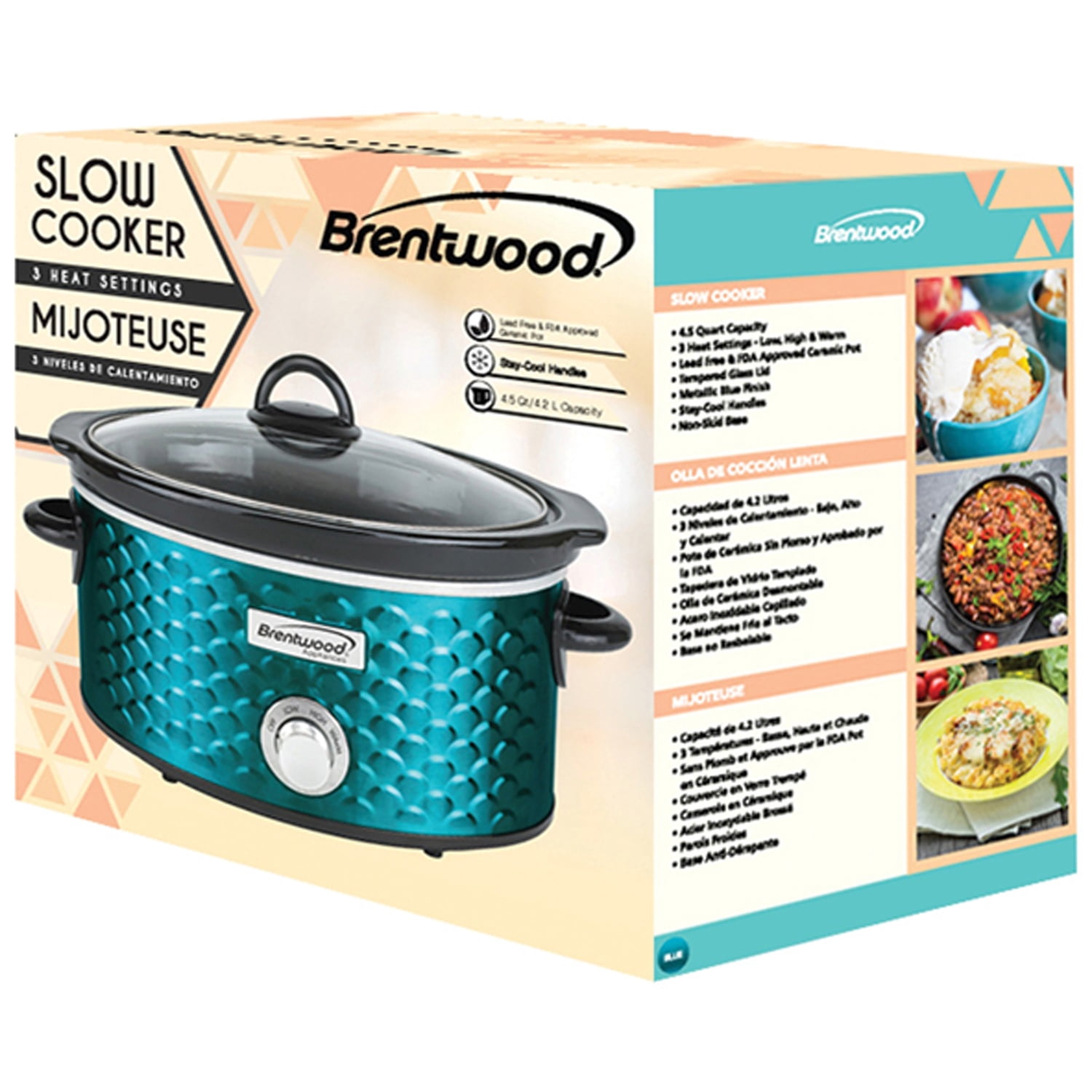 Brentwood Scallop Pattern 4.5 qt Slow Cooker, Blue