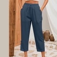 thumbnail image 4 of Women Casual Elastic Waist Linen Crop Pants Wide Leg Loose Side Lace Palazzo Pants with Pockets Summer Beach Gauze Trousers, 4 of 7