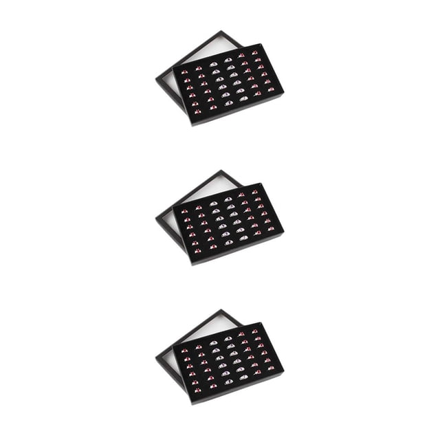 bedienty Jewelry Box Ring 36 Slots Tray Storage Case Exquisite Practical Fine Display Transparent Window Organizer Packaging Black 3Set
