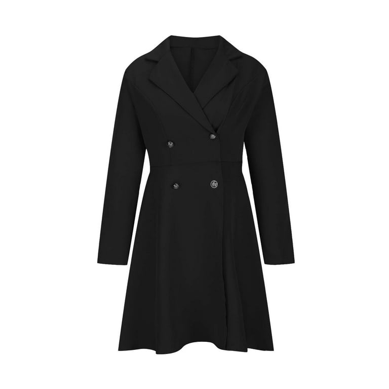 IROINNID Semi Formal Dress for Women Long Sleeve A-Line Dress V-Neck Solid  Color Outerwear Blazer Dress,Black - Walmart.com