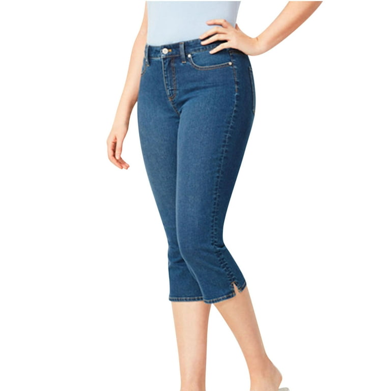 QUYUON Women's Ultra Soft Denim Capris High Waisted Stretch Slim Fitting  Capris Jeans Casual Tapered Denim Capris Style-44 Capris Casual Pants Ladies