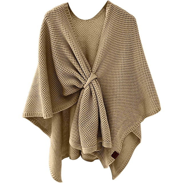 LinYooLi Poncho Cape Élégant pour Femmes - Croisé devant Couleur Unie - Cardigan Tricoté