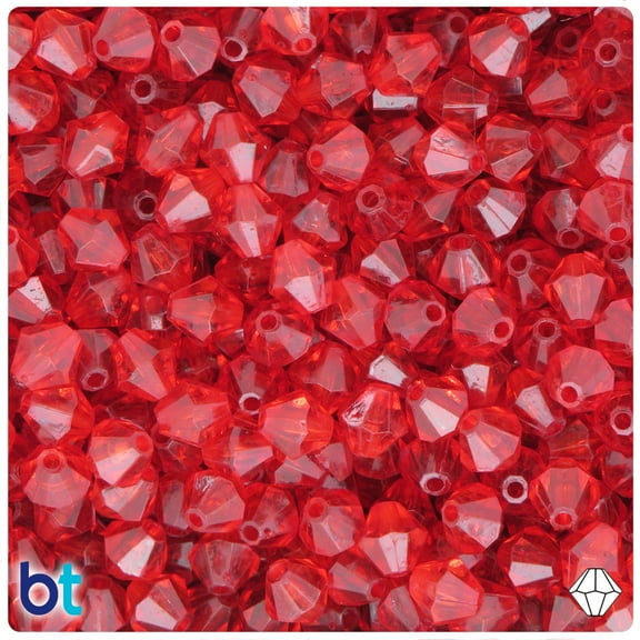 BeadTin Red Transparent 8mm Faceted Bicone Acrylic Beads (200pcs)
