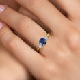 thumbnail image 4 of Gem Stone King 10K Yellow Gold Blue Created Sapphire and Lab Grown Diamond 3-Stone Ring for Women | 1.22 Cttw | Round 6MM | Gemstone September Birthstone | Size 9, 4 of 6