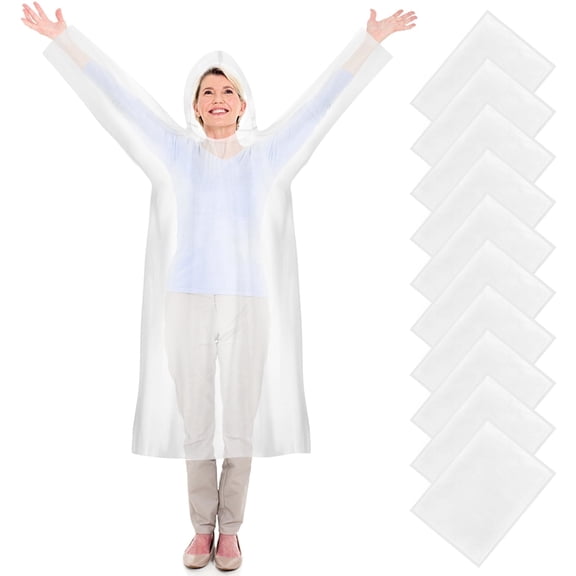 Ponpon 10Pack Disposable Rain Poncho, Adult Emergency Clear Waterproof Raincoat with Hood for Outdoor Hiking Camping