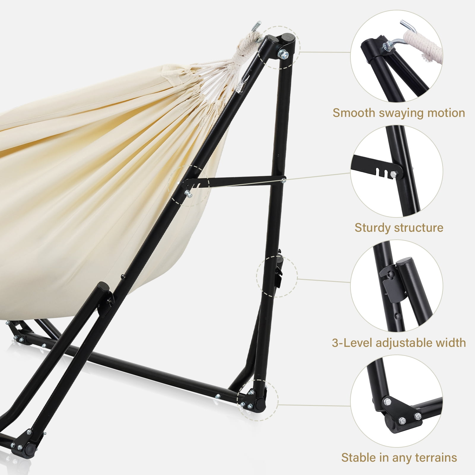 Autlaycil Outdoor Hammock Swing Chair with Stand, 2 in 1 Hammock Hanging Chairs with Portable Heavy Duty Stand, Multi-Functional Hammock Stand 480 lbs Weight, Beige