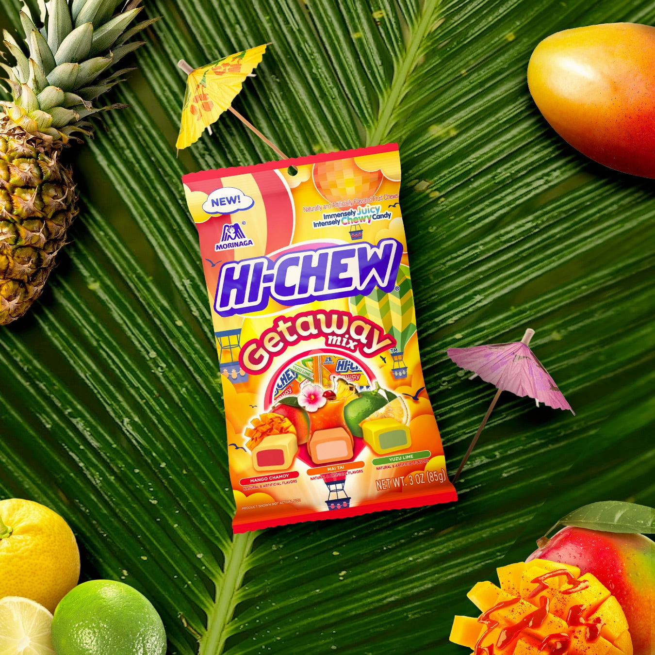 HI-CHEW Getaway Mix, Pack of 6 Bags, 3oz each - Mango Chamoy, Mai Tai, Yuzu Lime - Unique Fun Soft & Chewy Taffy Candy - Immensely Juicy Fruit Flavors - Individually Wrapped for Sharing