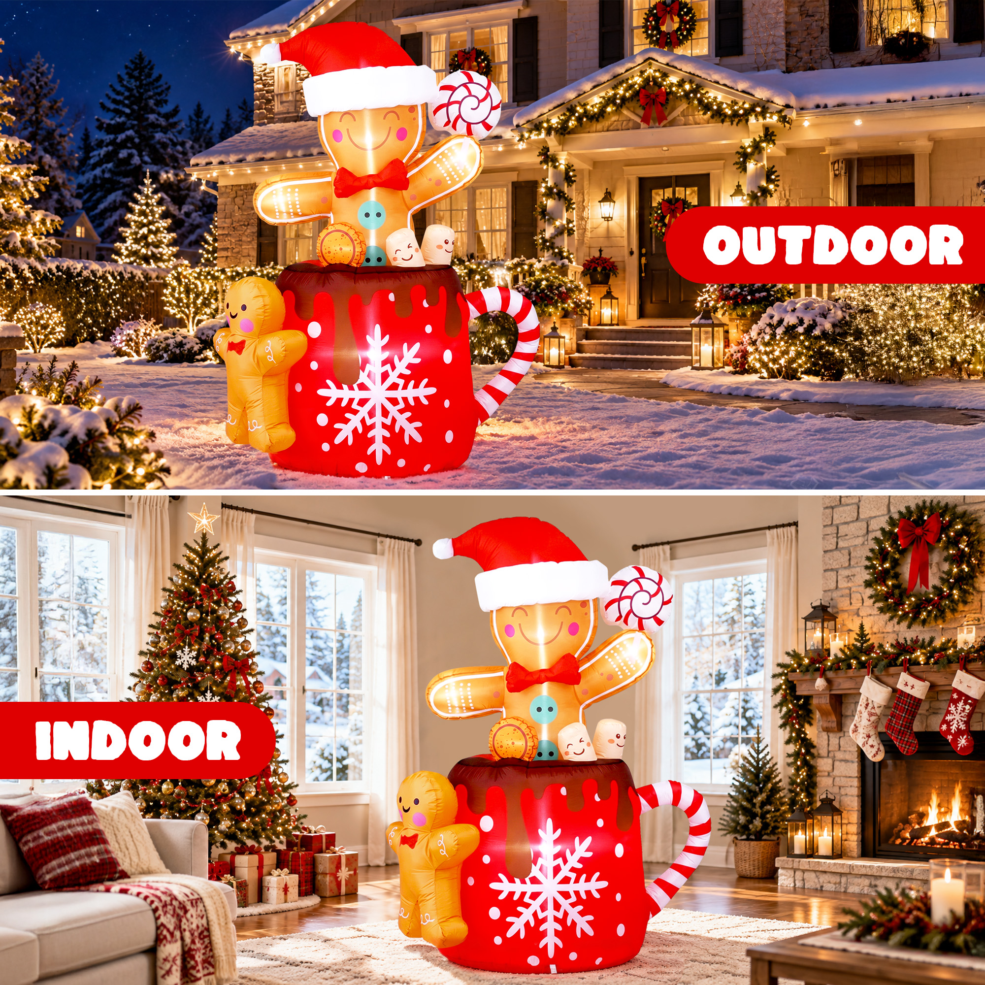 GVDV 6 Ft Inflatable Gingerbread Man Christmas Decoration photo 3