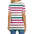 thumbnail image 4 of ZQUUVOU Womens 2025 T-Shirts V-Neck Button Stripe Short Sleeved Shirt V-Neck Tops(Hot Pink,L), 4 of 7