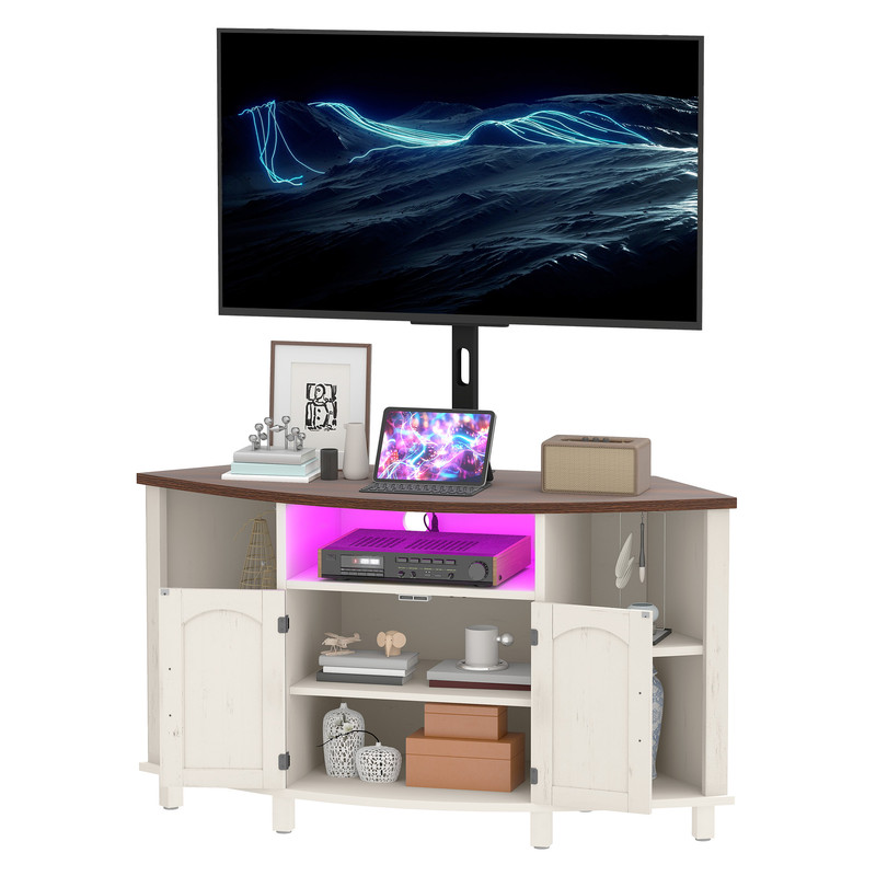 Uforic Corner TV Stand with Mount for 32-70 Inch TVs, LED Entertainment Center TV Table with Power Outlets