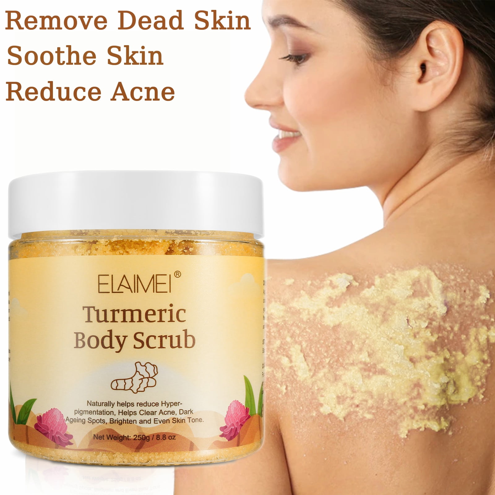 Elaimei Turmeric Body Scrub with Dead Sea Salt Moisturizing Skin Exfoliating Detox for Clean