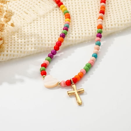APSVO Love Heart Cross Necklaces for Girls Women Beaded Chain Stuff Catholic Religious Christian Birthday First Communion Graduation Jewelry Gifts Teen Daughter Kids Age 7 8 9 10 11 12 13